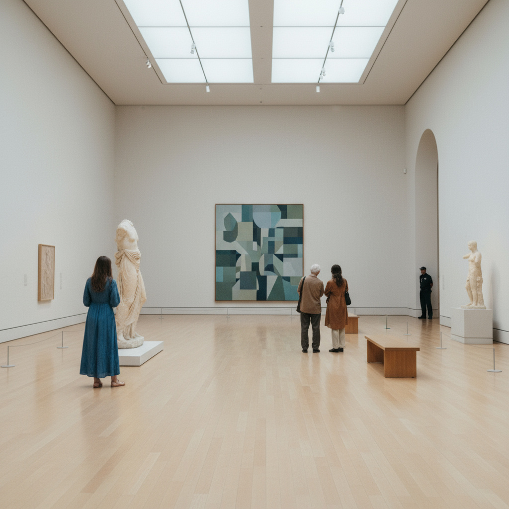 Bezoekers in een rustige museumzaal